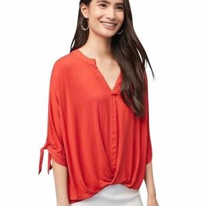 Anthropologie Akemi + Kim Dolman Dark Orange Short Tie Sleeve Twist Front Shirt